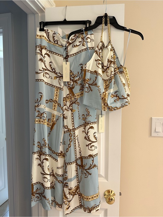 Rachel Zoe Other - Rachel Zoe Blue & Cream Chain Print Skirt and Top Set